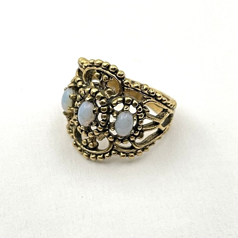 Vintage Opal Color Stone sz 5 Wide Ring Filigree 18K HGE Electoplate Ana Bekoach